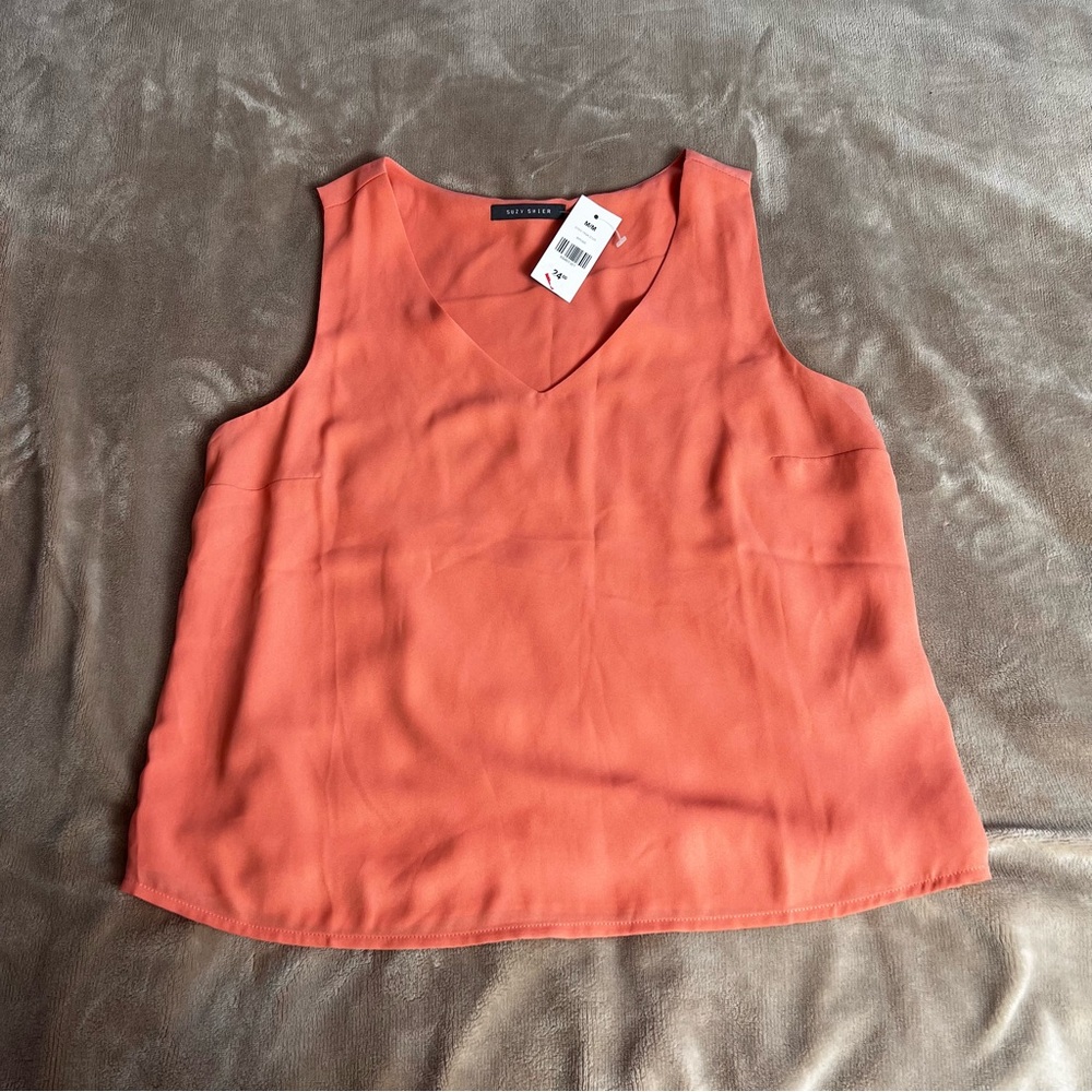 SUZY SHIER Salmon Pink Lined V Neck Flowy Sleeveless Tank Top - Size M | Office - Picture 3 of 10